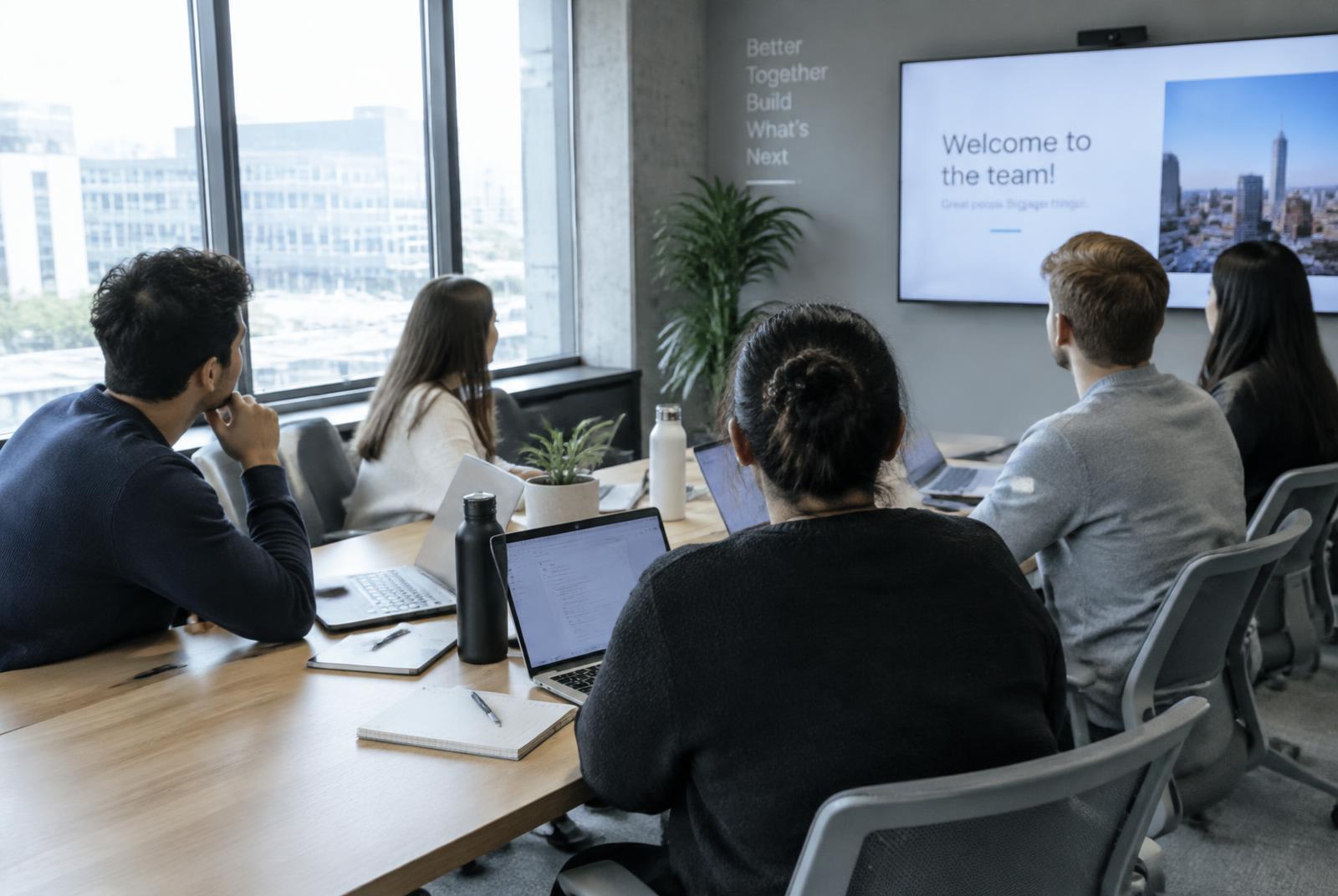 New colleagues attending integration in a meeting room