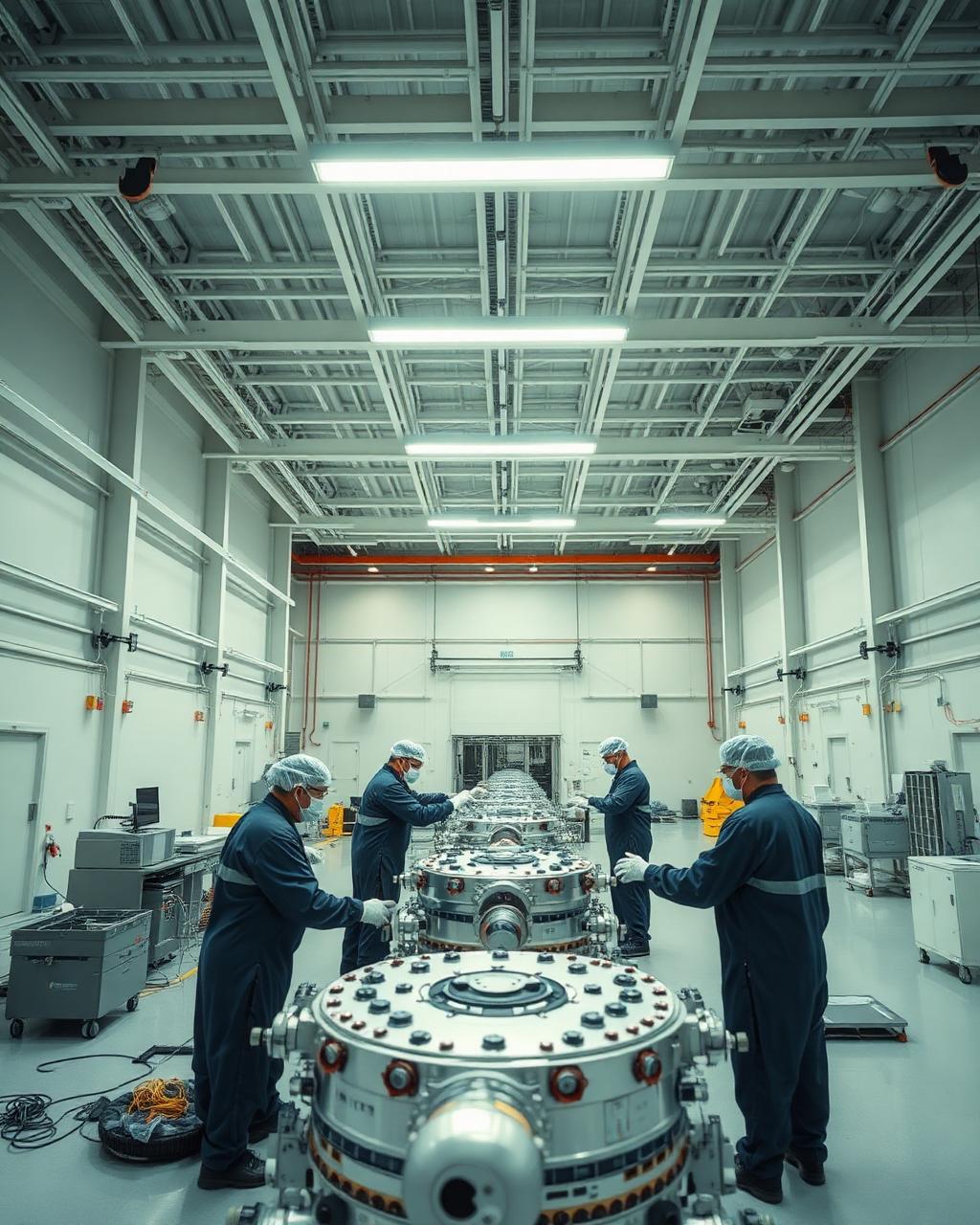 Montagem de estrutura aeroespacial em hangar técnico